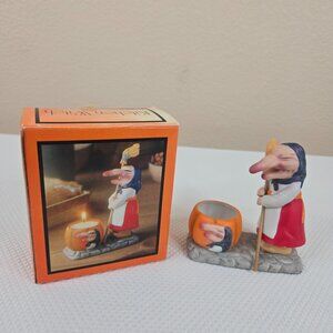 NEW Vintage Kitchen Witch Figurine Baba Yaga Babushka Candle Holder